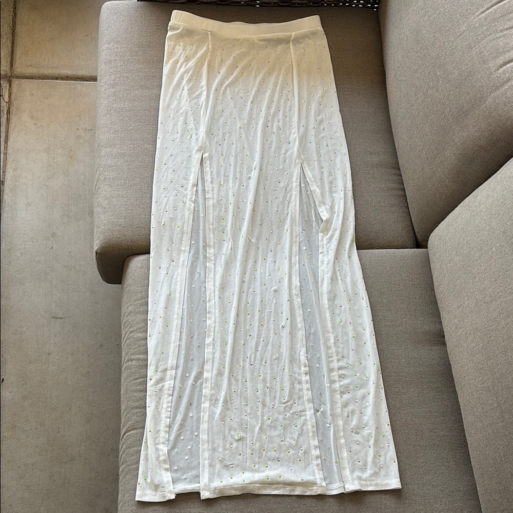 White Rhinestone Mesh Skirt Cover Up Festival Fashion Nova